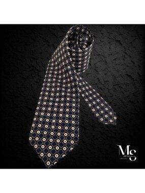 BRIONI Black Beige Geometric Luxury Silk Tie Hand Made In Italy W: 3.75" EX CD